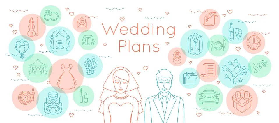 Wedding plans thin line flat background Ilustração Stock