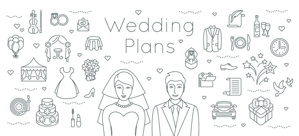 Wedding plans thin line flat background Stock Illustration