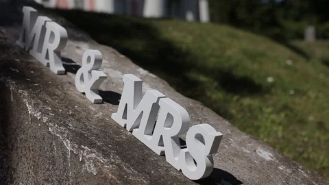 Wedding Plastic MR and MRS Letters decorations for the bride Bijouterie, ribbons Stock-Footage 95046593
