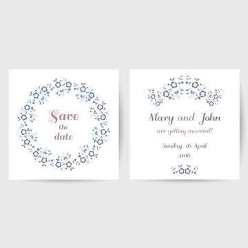 Wedding Postcard With Blue Flowers Stock Illustration