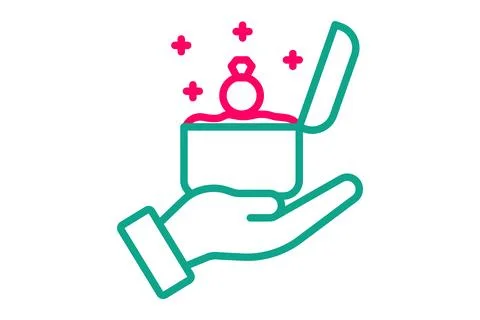 Wedding proposal icon. hand with ring box. line icon style. wedding element.. Stock-Illustration