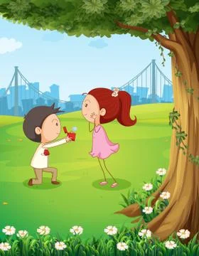 A wedding proposal near the tree Stock Illustration