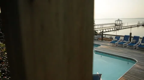 Wedding reception area on coast with deck pool and sky Video stock 26139949