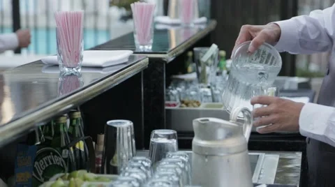 Wedding reception bartender serving drink Stock Footage 46061839