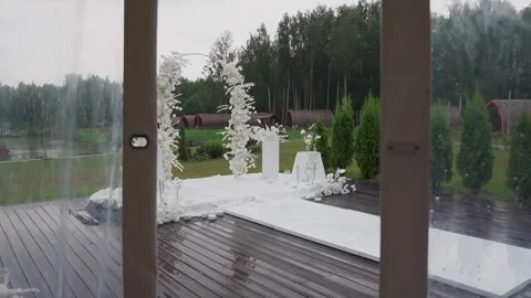 Wedding reception decor, fresh flower arrangements, a new design solution. Its Stock Footage 329094464