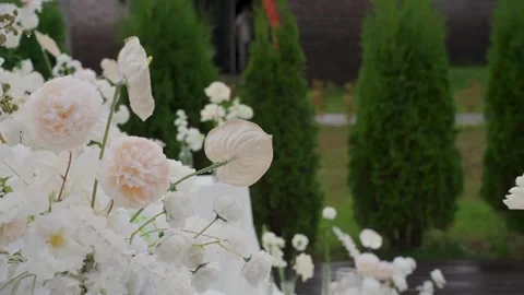 Wedding reception decor, fresh flower arrangements, a new design solution. Its Video stock 329094524