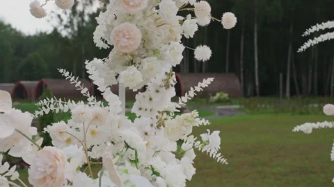 Wedding reception decor, fresh flower arrangements, a new design solution. Its Video stock 329094548