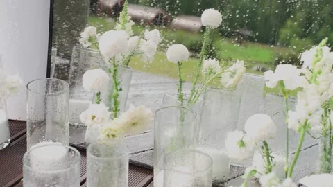 Wedding reception decor, fresh flower arrangements, a new design solution. Its Video stock 329094572