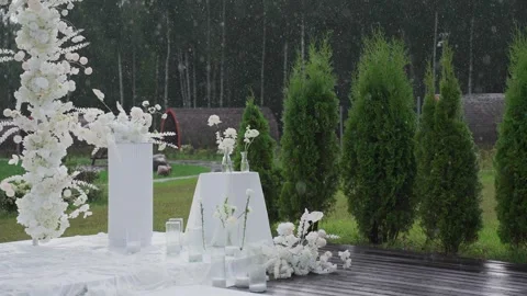 Wedding reception decor, fresh flower arrangements, a new design solution. Its Stock Footage 329095102