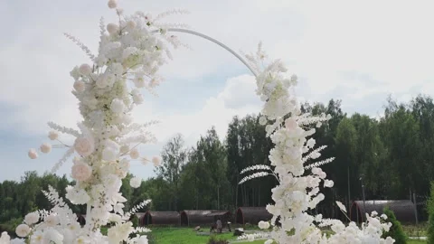 Wedding reception decor, fresh flower arrangements, a new design solution. Its Stock Footage 329095172