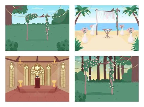 Wedding reception flat color vector illustration set Stock Illustration