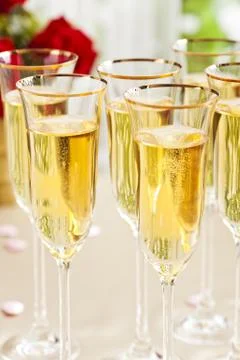 Wedding reception setting with champagne Stock Photos