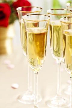 Wedding reception setting with champagne Stock Photos