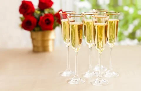 Wedding reception setting with champagne Stock Photos
