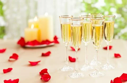 Wedding reception setting with champagne Stock Photos