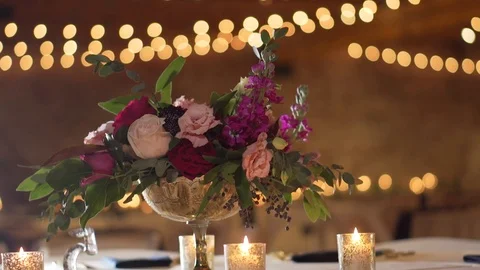 Wedding Reception Table Decor / Flowers Stock Footage 123654313