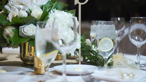 Wedding Reception Table Decor Tilt Stock Footage 122598330