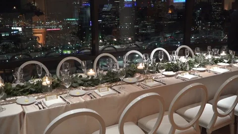 Wedding Reception Table at Night Steadicam Super Slow Motion Stock Footage 122598343