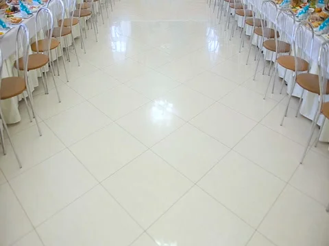 Wedding reception table set awaiting guests Stock Footage 63749681