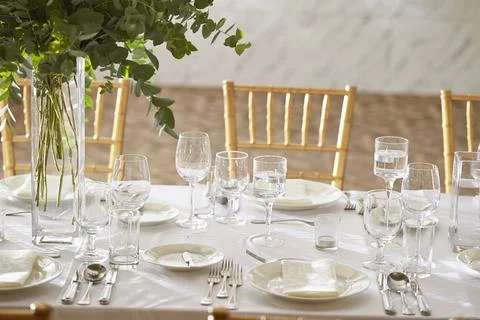 Wedding reception table setting Stock Photos