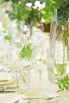 Wedding reception table setting Stock Photos