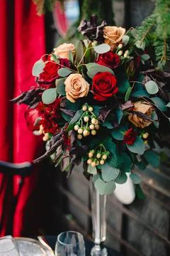 Wedding reception table setup outdoors Stock Photos