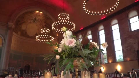 Wedding Reception Tables Decor Super Slow Motion 120fps Stock Footage 148499686