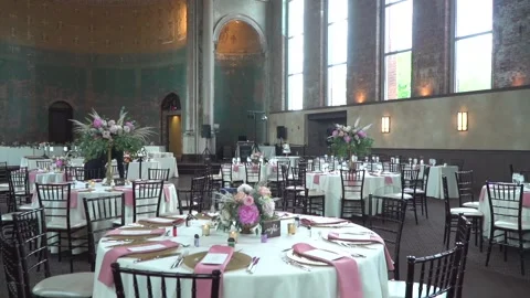 Wedding Reception Tables at Monastery Event Center Stock Footage 135755714