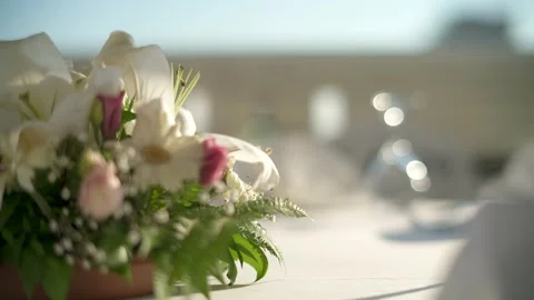 Wedding reception tables, place settings - Decorated Chairs and Elegant Banquet Stock Footage 339842395
