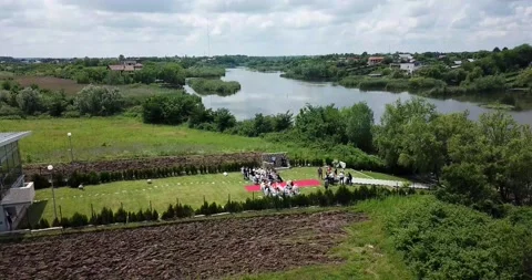 Wedding red carpet drone view Stock Footage 156833946