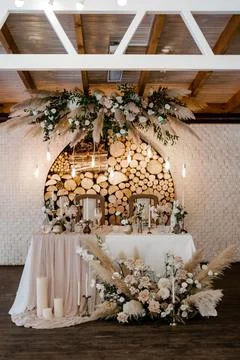 Wedding restaurant decor for reception of guests with stylish napkins, cute 스톡 사진