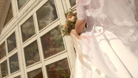 Wedding ribbons from a bouquet. Stock Footage 80449563