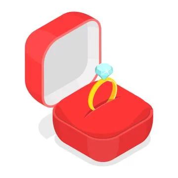 Wedding ring in the box isometric vector. Stock Illustration