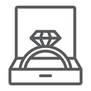 Wedding ring in box line icon, jewellery and accessory, gift box with ring sign Stock Illustration