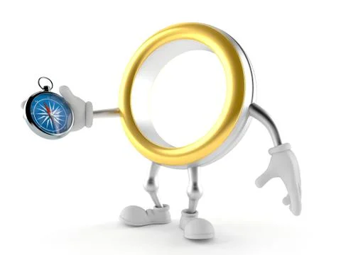 Wedding ring character holding compass Stock Illustration