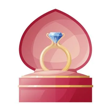 Wedding ring with a diamond in a box on a white background. An offer of marri Stock Illustration
