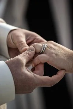 Wedding ring on Finger Stock Photos