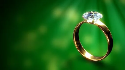 Wedding ring with gem on dark colorful backdrop with free space Stock Illustration