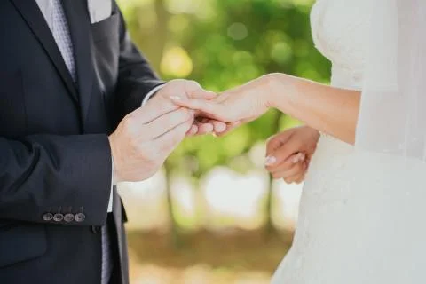 Wedding ring hands love Stock Photos