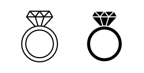Wedding ring icon collection in black, Line icons, flat symbols Stock Illustration