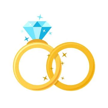 Wedding ring icon in flat style. Brilliant gold jewellery vector illustrati.. Stock Illustration