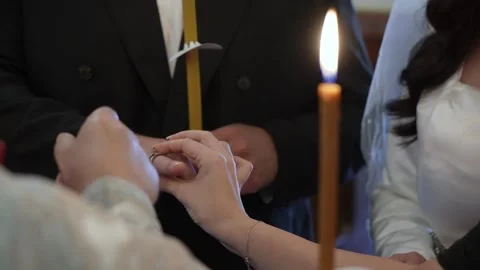 Wedding Ring Moment, Bride And Groom Exchange Vows, Closeup Of Wedding Ring And Stock-Footage 323773282