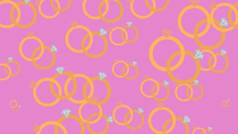 Wedding ring pattern with hearts and diamonds on a pink background for marriage Stock Footage 345539979