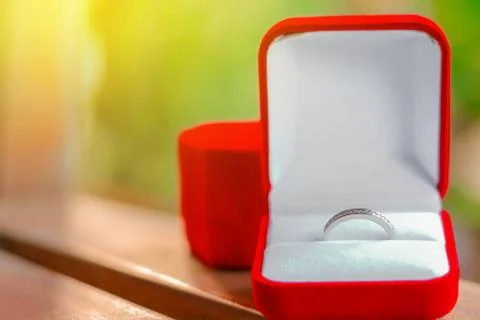 Wedding ring in red box Stock Photos
