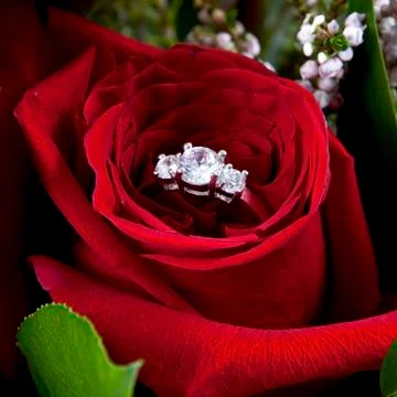 Wedding ring in rose, will you marry me? Stock Photos