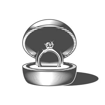 Wedding ring in round gift box with precious stone, engagement and marriage s Stock Illustration