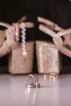 Wedding ring with shoes Stock Photos