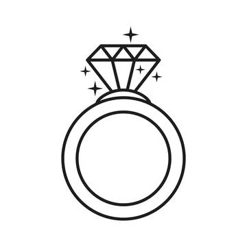 Wedding ring silhouette icon in flat stroke outline style. Brilliant gold j.. Stock Illustration