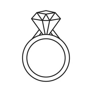 Wedding ring silhouette icon in flat stroke outline style. Brilliant gold j.. Stock Illustration