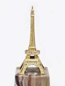 Wedding ring on the statue Eiffel Tower Stock Photos